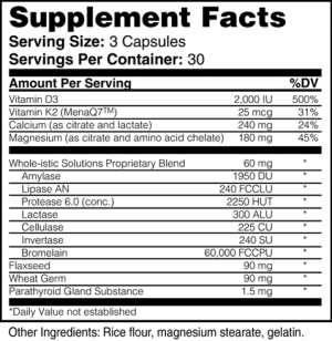 Nutrtitional Facts for Calcium Plus by Whole-istic Solutions
