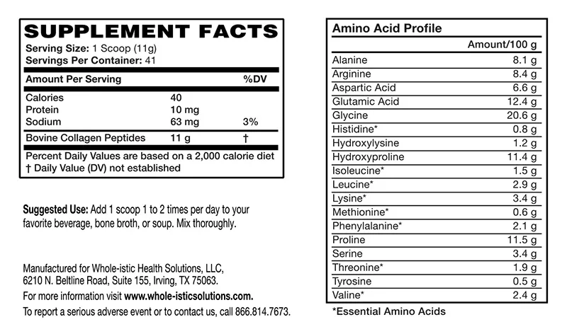 Nutrtitional Facts for Super Collagen by Whole-istic Solutions