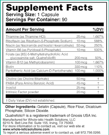 Nutrtitional Facts for Methyl B by Whole-istic Solutions