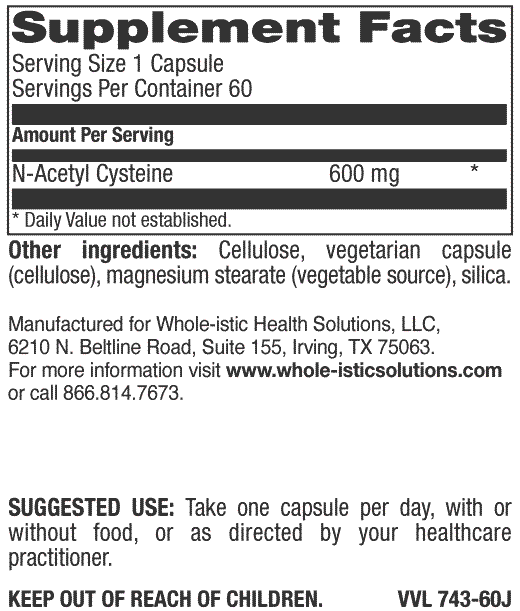 Nutrtitional Facts for N-Acetyl Cysteine by Whole-istic Solutions