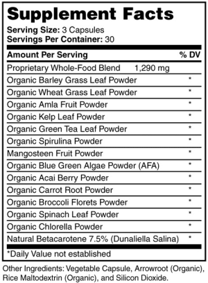 Nutrtitional Facts for Vitamin/Mineral/Antioxidant by Whole-istic Solutions